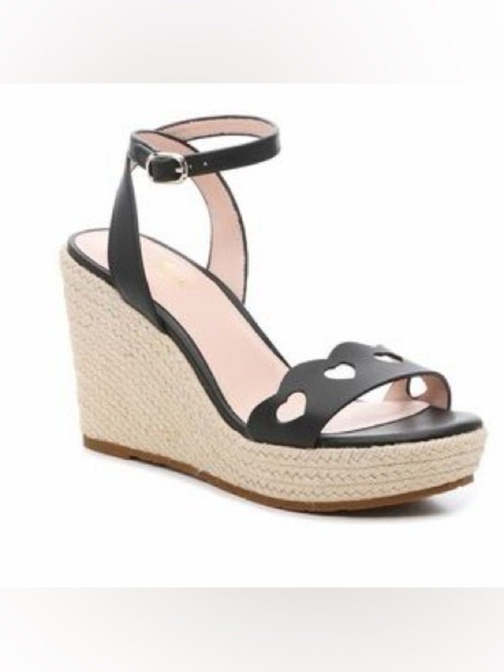 Kate Spade Kitt Wedge Black Heart Cutout Ankle-Strap Espadrille - Size 11 NWOT